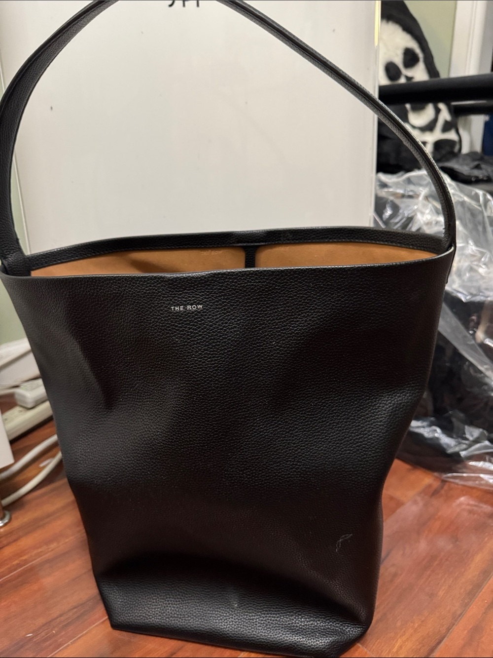 The Row copy Black Pebbled Leather Shoulder Bag